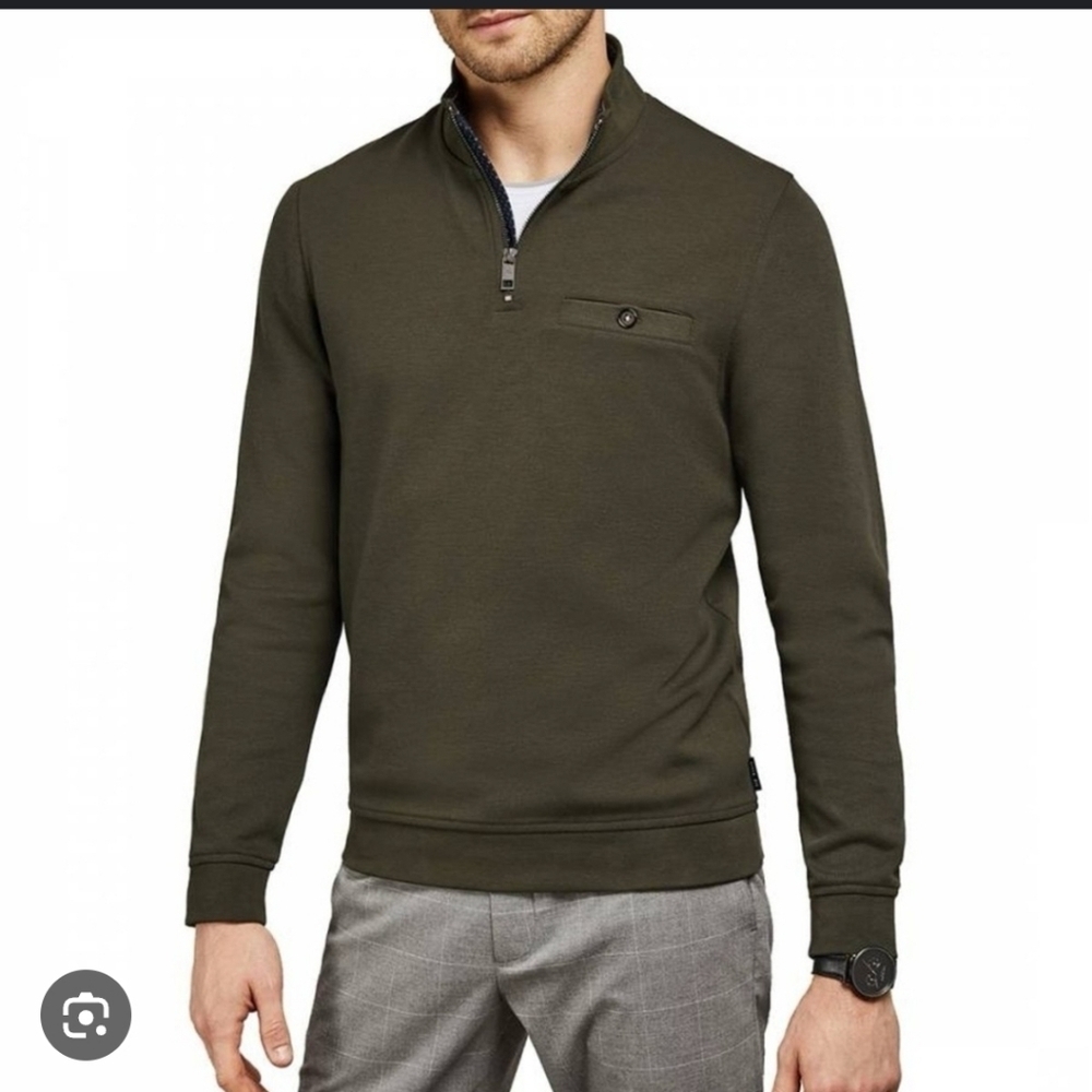 Ted Baker Men's Dark Green Zip-Up Sweater